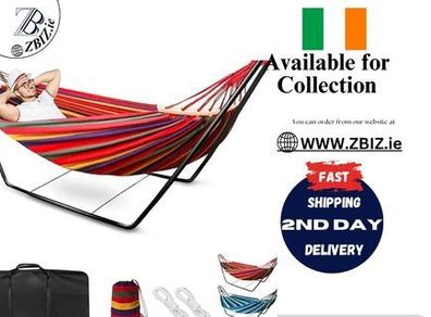 Hammock with Stand, Double Cotton Hammock with Adjustable Steel Frame & Spreader Bar