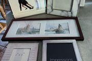 5 Different itmes-1- Framed French print of fishing boat the other is salling boat one village barflair in normanedy 28.00 euro. and 4 sliver photo frames prieced separtly