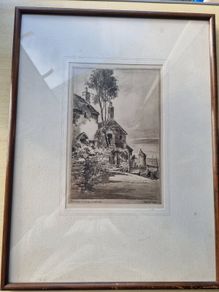 Vintage Etching "Shelley's Cottage, Lynmouth", by British artist Preston Cribb.