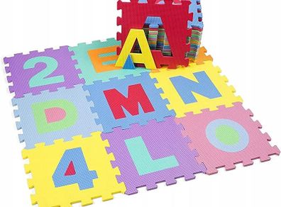 (FREE POSTAGE)  36pc ABC Foam Mats Multi-Coloured | Soft Eva Foam Mats for Kids | Baby Foam Play Mat Floor Mats for Children | Soft Play Mats with Alphabet & Numbers | Jigsaw Puzzle Kids Floor Mats | EN71 Safe