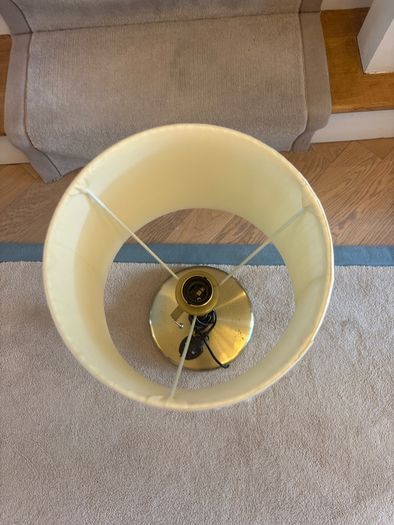 Pair of Ikea (brass effect) lamps with Pooky cream coloured pleated shades