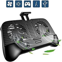 Remax Phone Cooling Pad,Portable Phone Radiator Fan with 2000mAh Li-ion Back Up Battery Muti-Functional Gaming Cooler Handle Grip Charger Stand Holder for 4-6 Inch Smartphone (Black