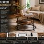 Round Coffee Table with Storage Shelf | Rustic Industrial Living Room Table Image 7