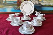 21 Piece Royal Albert Brigadoon Pattern Bone China Gold Gilt Tea Set For 6 Person Setting Made In England