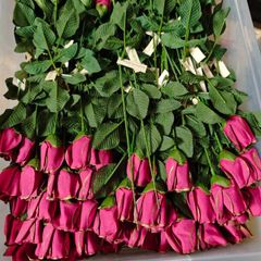 individual roses gold tipped red and blue artificial flowers