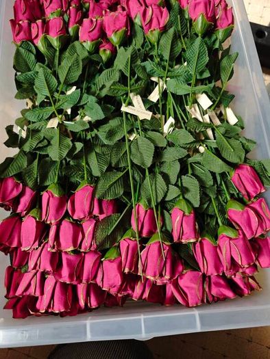 individual roses gold tipped red and blue