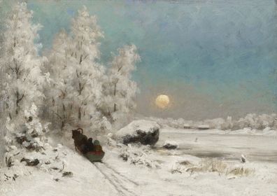 Museum home quality art print Fredrik Ahlstedt winter snow moon driving
