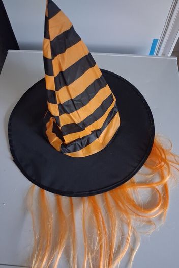Kids Orange & Black Stripe with Orange Hair Witches Hat