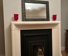 Decorative wooden mirror, grey with gold swirls