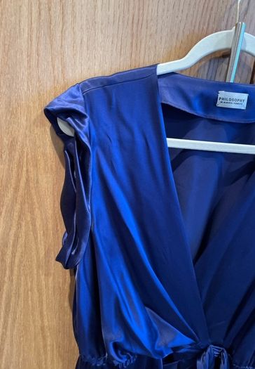 Blue silk dress philosophy di Alberta Ferretti 100% silk royal blue wrap style