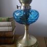 vintage French blue glass oil lamp works Image 4