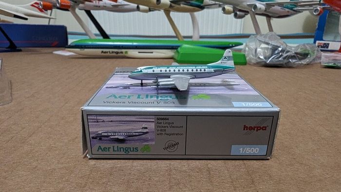 Diecast Aircraft Model, Aer Lingus - Vickers Viscount V-808 airplane, by HERPA, NEW