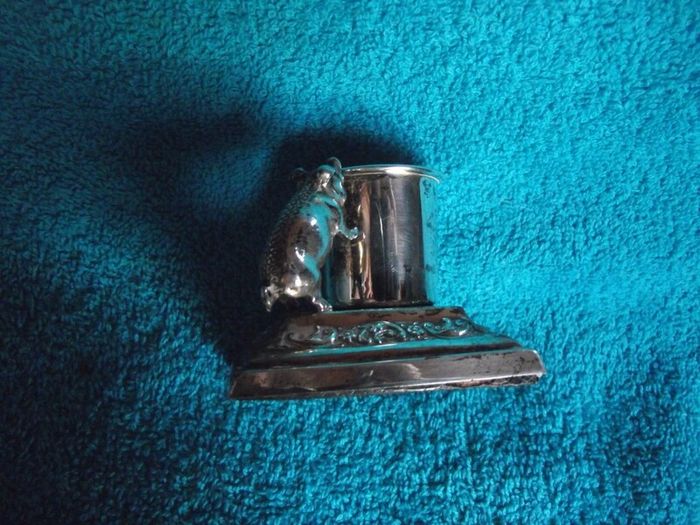 Antique Silver Plate Table Vesta With Pig Striker - Early 1900's