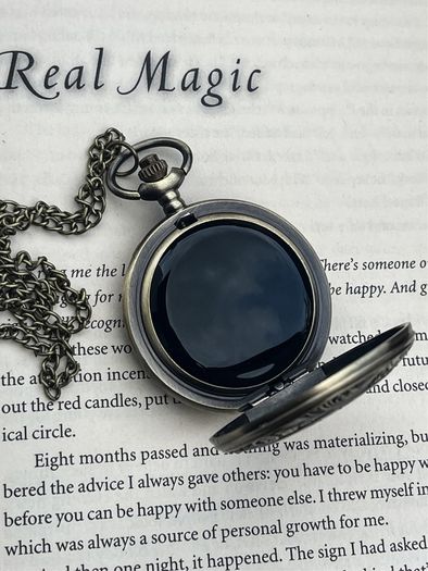 1 Scrying Black Mirror Glass Pocket Watch Necklace Divination Alter All Seeing Realms Witchcraft