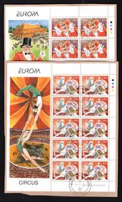 2002 Ireland Europa Circus (41c Clown & 44c Lady on Horse) Sheetlet Fine Used with Dublin CDS cancel of 14th May 2002 (Frist day of issued) on envelope extract.