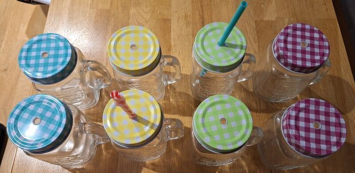 Engraved Mason Jars with Check Patterned Metal Lids
