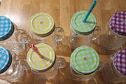 Engraved Mason Jars with Check Patterned Metal Lids