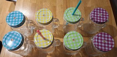 Engraved Mason Jars with Check Patterned Metal Lids