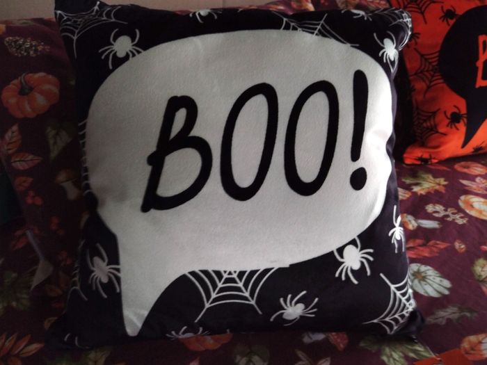 Bedlam Brand Boo Halloween Cushion in Black