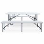 Folding Garden Table with 2 Benches 180 cm Steel and HDPE White Image 10