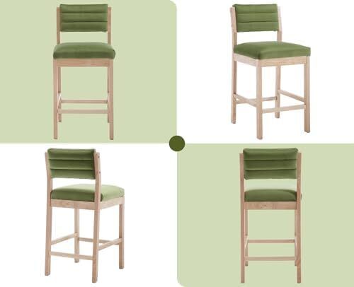 Set of 2 Velvet Bar Stools for Kitchens Vintage Bar Stools Counter Stools with Solid Wood Legs for Dining Room Living Room (Green)