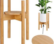 NEW SALE | Indoor Plant Stands with Planter Pot Tray, Adjustable Size Fits 8.5 9 10 11 to 12 Inch Pots, Wood Planter Rack, Mid Century Modern Display Rack Rustic Decor