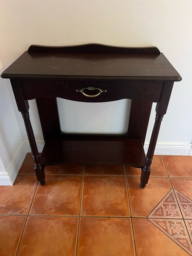 Dark Wood Hall Table with Drawer & Shelf