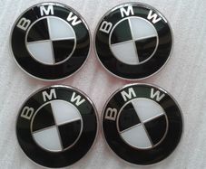 x4 BMW black/white centre caps 68mm