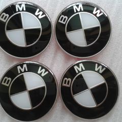 x4 BMW black/white centre caps 68mm