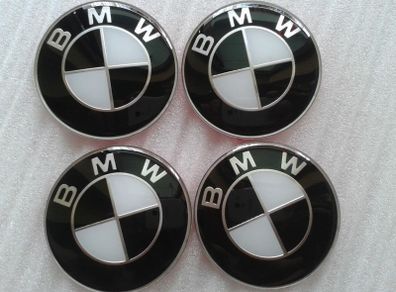 x4 BMW black/white centre caps 68mm