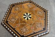 Hexagonal Damascene Fruitwood Tea Table with Mosaic Detailing, 1890s