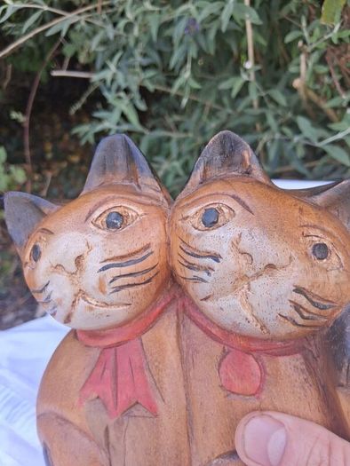 3 X Art Deco Handpainted Hardwood Cats
