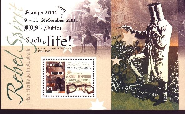 2001 Ireland Stampa Member Ned Kelly Commemorative Stamp Miniature Sheet Overprinted for Stampa Mint Never Hinged (MNH)