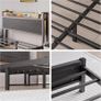 King Size Bed Frame with Storage,LED Lights,5ft Metal Bed Frame Kingsize Bed Frame with Charging Station,Mattress Foundation,Strong Steel Slats Support,Noise Free,Black Image 8