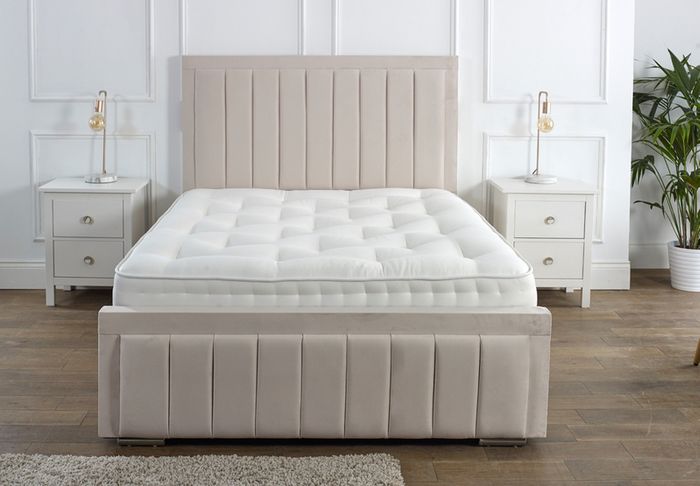Ottoman Winged Panel Plush Velvet Upholstered Bed Frame Double & King Size Bed