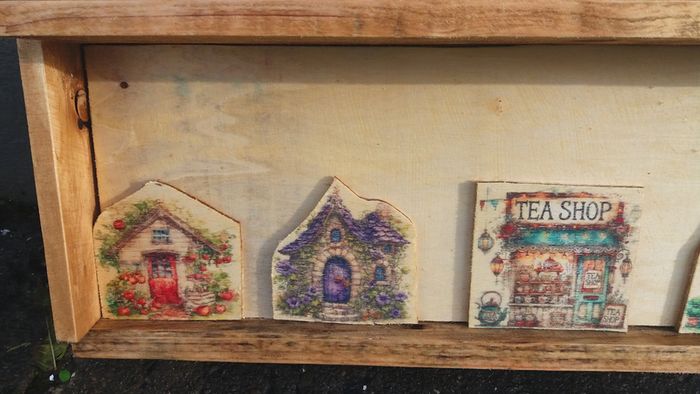 Rustic Whimsical Town Floating Shelf