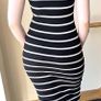 Black & Cream Striped Bodycon Midi Dress - Size S / UK8/10 Image 4