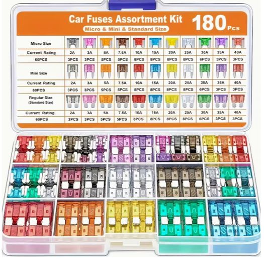 Fuse Kit, Includes 60 Mini Blade Fuses, 60 Standard Automotive Fuses, 60 Micro Fuses, and 1 Fuse Puller. Suitable for Cars, RVs, Trucks, and Motorcycles