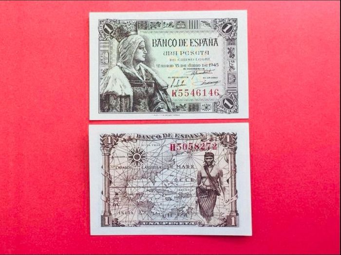 Spain  1  Peseta. 1945  Pick  128a   ( Uncirculated ) Scarce