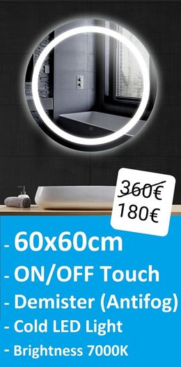 LED Bathroom Mirrors Speakers Demister Antifog Weather Station Clock Dual LED Sensor Touch