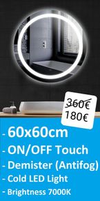 LED Bathroom Mirror Round Antifog Defogger 60cm Makeup Cosmetic Bright Light