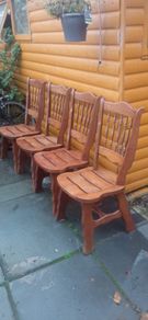 4 Vintage Solid Oak, Brutalist Style Chairs