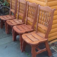 4 Vintage Solid Oak, Brutalist Style Chairs