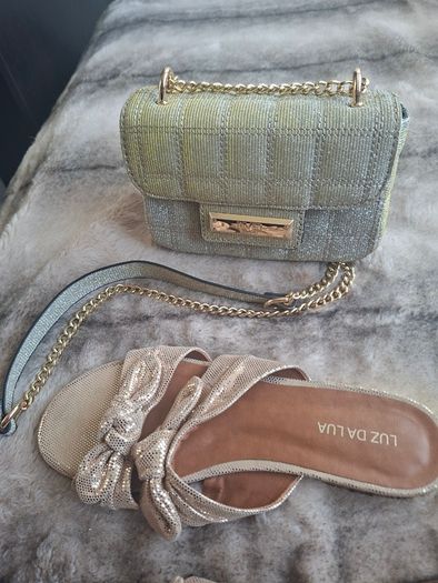 Gold Flats, Bag & Belt Bundle.