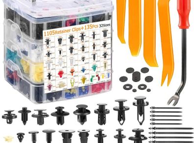925PCS Car Trim Clips Set with Removal Tools, 26 Sizes Car Plastic Rivets Set, Assorted Retainer Clips Fasteners Kit for Bumper, Door, Fender - Universal Auto Body Rivet Clips and Fastener Remover
