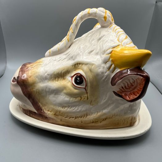 Rare 19th Century Staffordshire Style Bull Head Cheese Dish - Complete