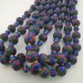 Antique Venetian Style Green Thosuand Eyes Glass & Blue Chevron Glass Beads Necklace Image 6