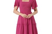 Brand New Allegra K Women's Ruffled Smocked Short Sleeve Midi Dress
