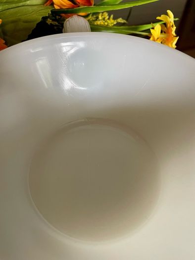 Vintage Mid Century Anchor Hocking Fire King Ovenproof Milk Glass Bowl with Handle 1960 1970s