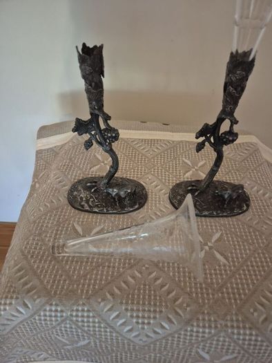 Vintage Glass Flutes with Ornate Metal Base